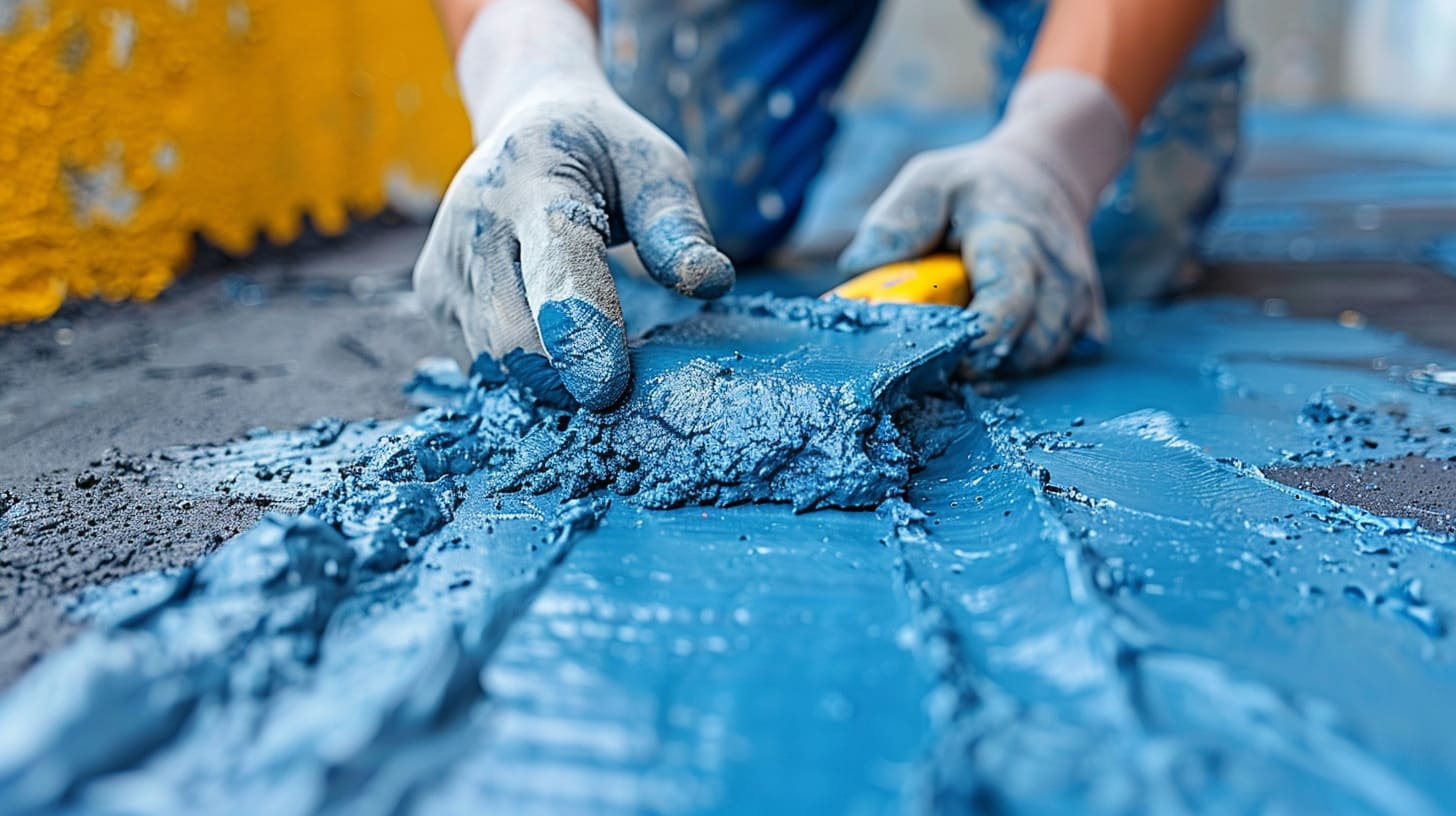 Blue paint, construction gloves